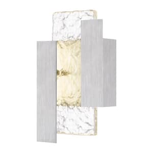 Miranda 7.5 in. Brushed Aluminum LED Outdoor Wall Lantern Sconce with Clear Hammered Glass