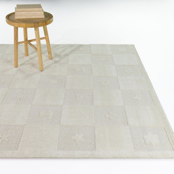 Lorado Cream 5 ft. x 7 ft. Youth Checker Area Rug