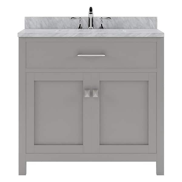 Virtu USA Caroline 36 in. W Bath Vanity in Gray with Marble Vanity Top in White with Square Basin