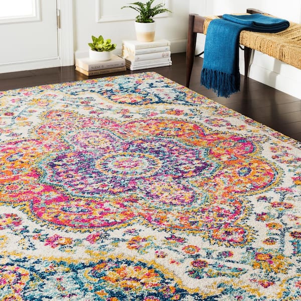Alois Pink/Blue 2 ft. 7 in. x 7 ft. 6 in. Oriental Runner Rug