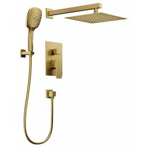 3-Spray 2.5 GPM 10 in. Wall Mount Dual Shower Heads Fixed and Handheld Shower Head in Brushed Gold (Valve Included)