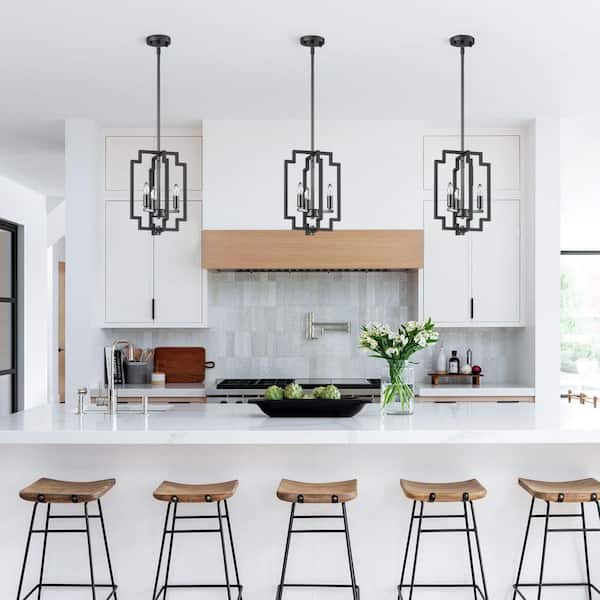 3-Light 10.8 in. Black Iron Modern Candle Dimmable Pendant Dining Kitchen Ceiling Mini Lights Foyer Bedroom Lighting