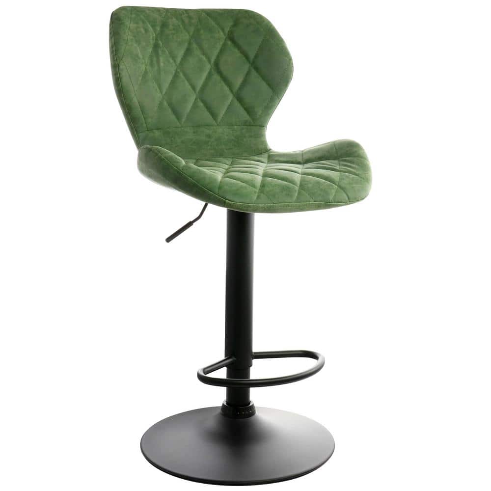 Vintage Faux Leather Adjustable Height Bar Stool Chair in Green with Black 