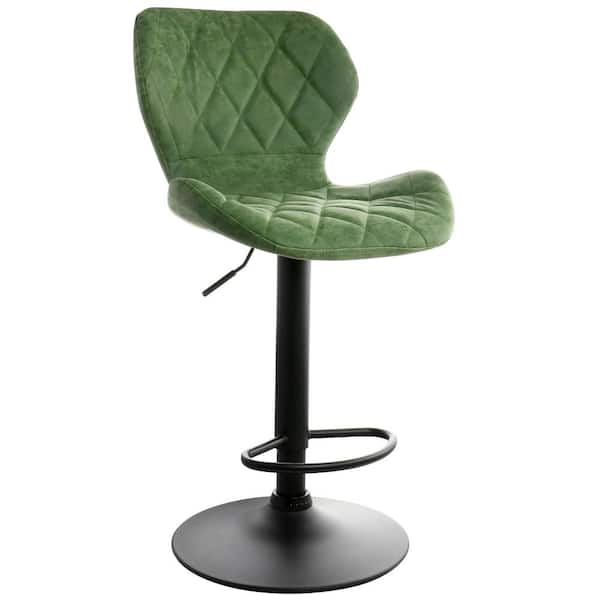 Elama Vintage Faux Leather Adjustable Height Bar Stool Chair in Green with Black Base