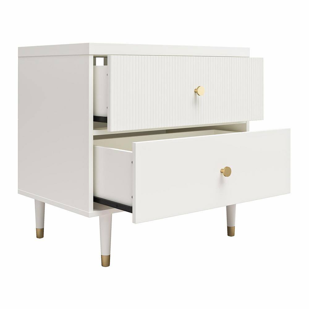 Elizabeth White 2-Drawer Nightstand with Gold Accents