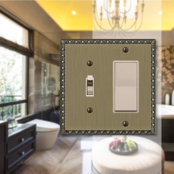 Antiquity 2 Gang 1-Toggle and 1-Rocker Metal Wall Plate - Brushed Brass