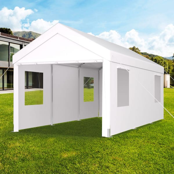 10 ft. W x 20 ft. D x 9.2 ft. H White Portable Garage Carport Canopy with 2 Roll-up Doors and 4 Ventilated Windows