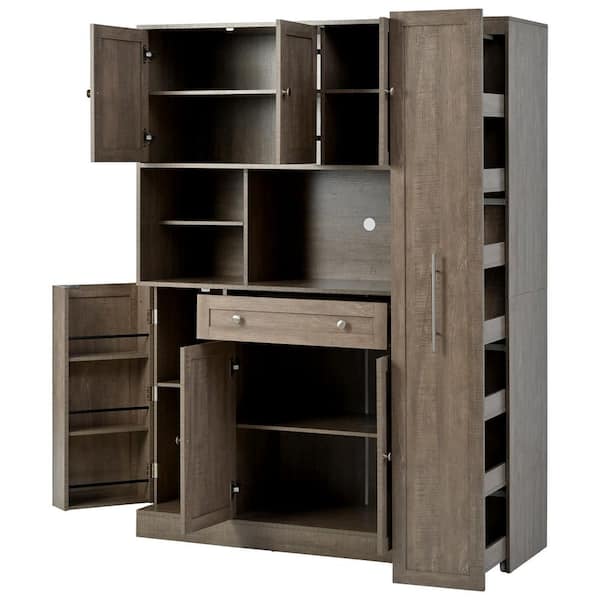 52.8 in. W x 17.7 in. D x 70 in. H Bathroom Brown Linen Cabinet