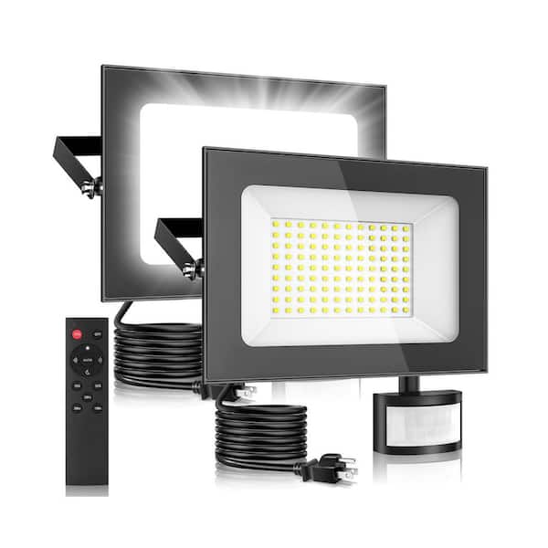 100-Watt LED Flood Light 10000 Lumen 6500K Motion Sensing Dusk to Dawn IP65 Waterproof Floodlight 2-Pack Black