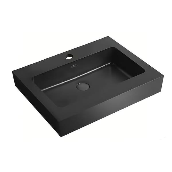 Modern and Minimalist Integrated 24 in. Drop-In Engineered Quartz Bathroom Sink in Matte Black