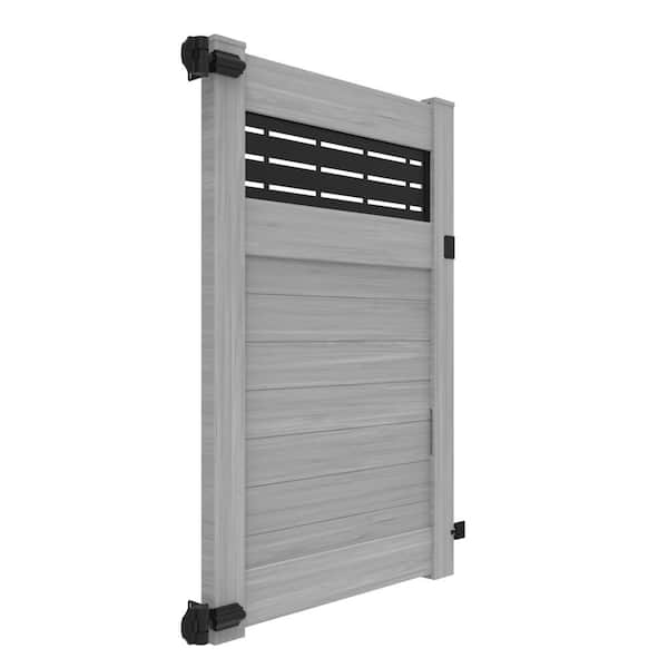 Horizontal Fence Boardwalk DSP 6 ft. x 46 in. Vinyl Privacy Gate with DSP Top Driftwood