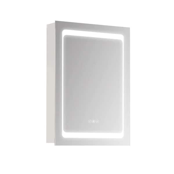 19.75 in. W x 27.5 in. H Rectangular Surface Mount Silver Bathroom Medicine Cabinet with Mirror and LED Light