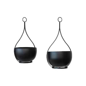 Black Metal Round Indoor/Outdoor Hanging Planters (2-Pack)