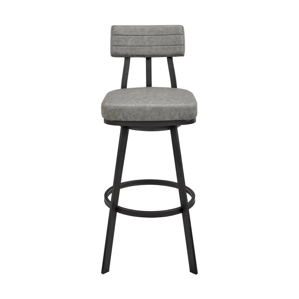 Jinab 38-42 in. Grey/Black Metal 26 in. Bar Stool with Faux Leather Seat