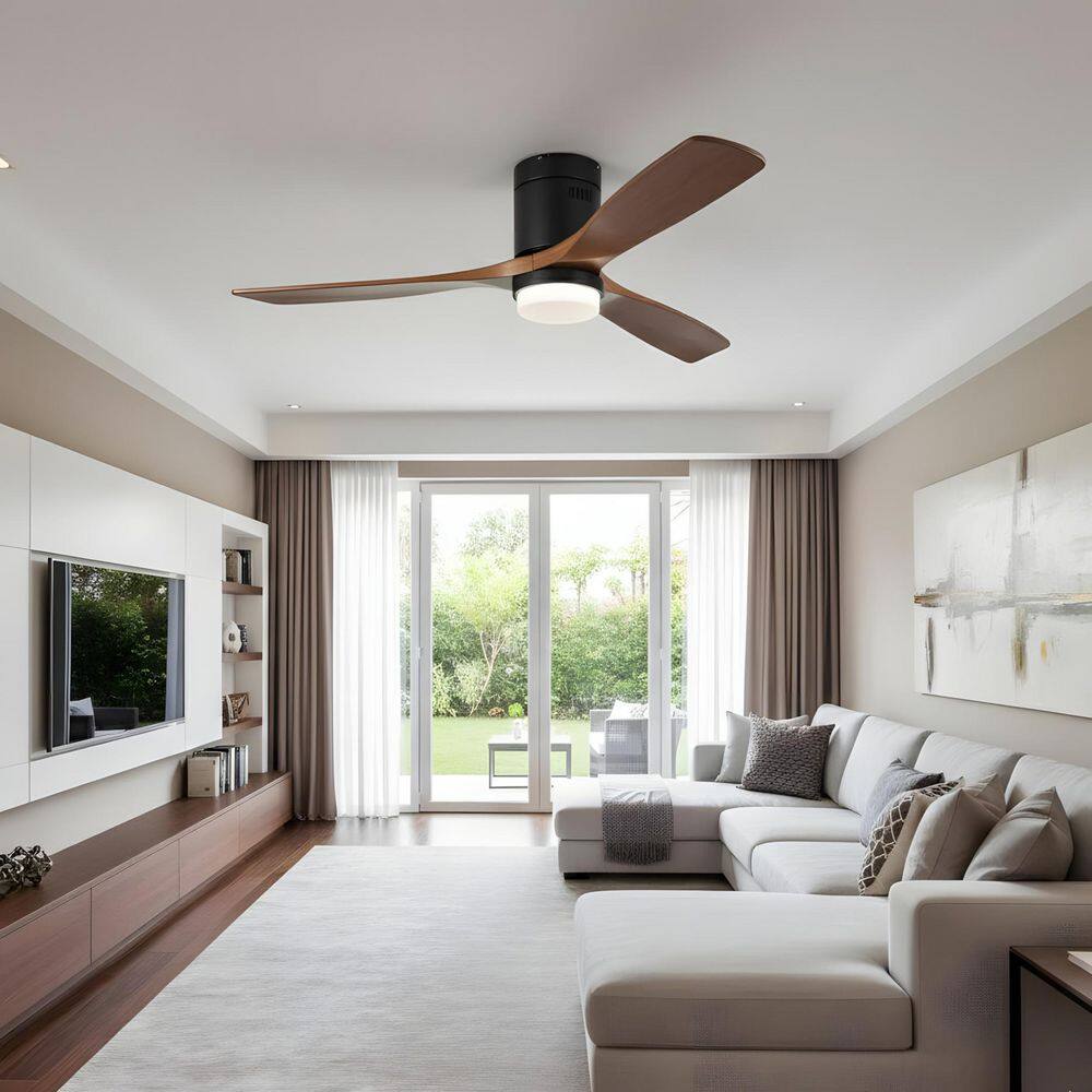 52 in. LED Indoor Flush Mount Black Walnut Ceiling Fan with Fixture Kit and APP, Works with Google Home and Alexa price history on PriceWatchPro