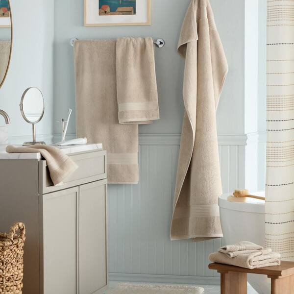 TOWN & COUNTRY LIVING Solid Dobby Border Cotton Beige 6-Piece Bath