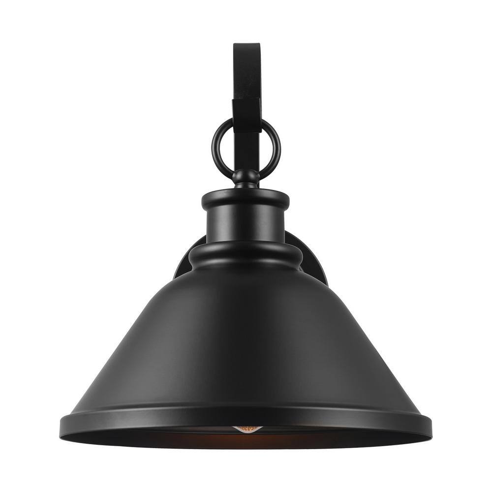 Matte Black 12" Metal Outdoor Wall Sconce with Gooseneck Stem