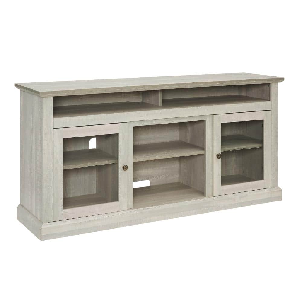 Contemporary 60 in. TV Media Stand Stone Gray MDF with Open & Closed Storage Unassembled durable construction price history on PriceWatchPro