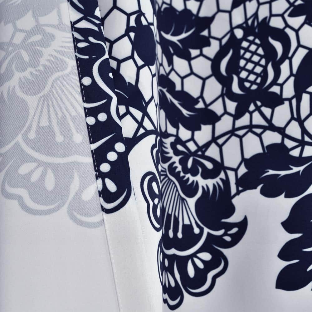 Navy and White Floral Blackout Polyester Window Panels