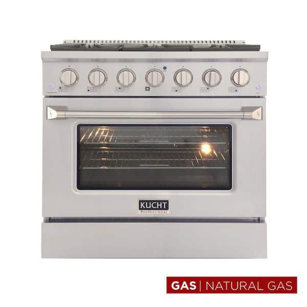 Pro-Style 36 in. 5.2 cu. ft. Natural Gas Range with Convection Oven in Stainless Steel and Silver Oven Door