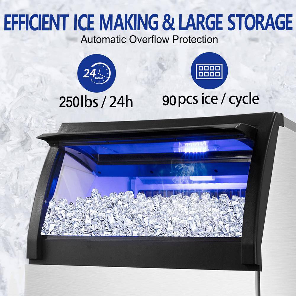 Stainless Steel 250 lb. Commercial Undercounter Ice Maker with 77 lb. Storage