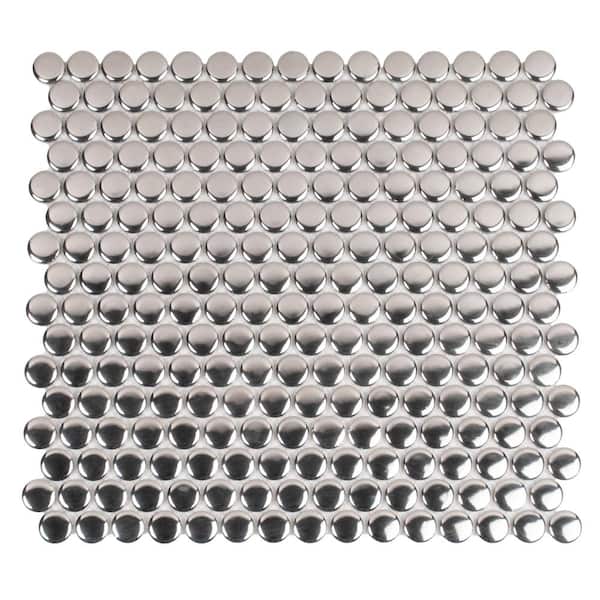 Apollo Tile Cirkel 4 in. x 0.25 in. Glossy Metallic Silver Porcelain Mosaic Wall and Floor Sample Tile (0.14 sq. ft./case) (1-pack)