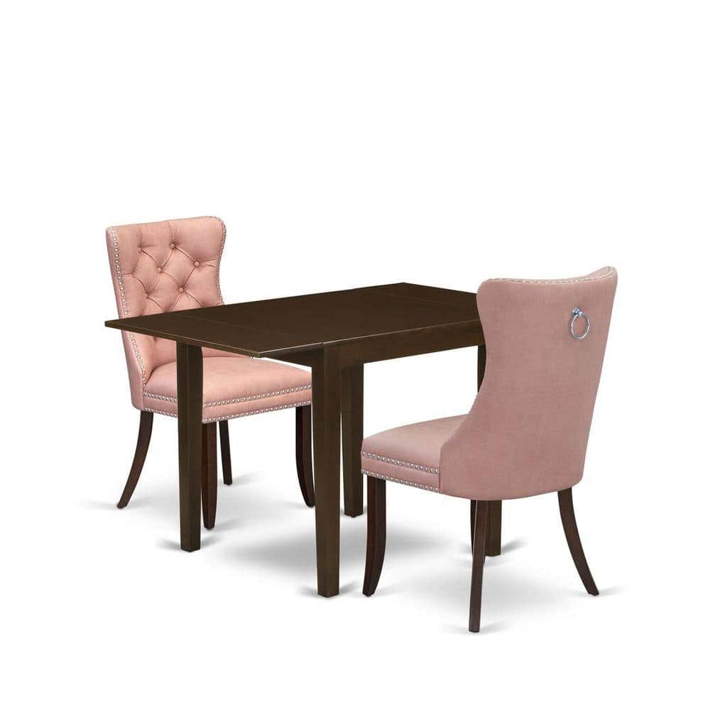 3-Piece Mahogany Finish Rectangular Solid Wood Top with Dropleaf Dining Table Set