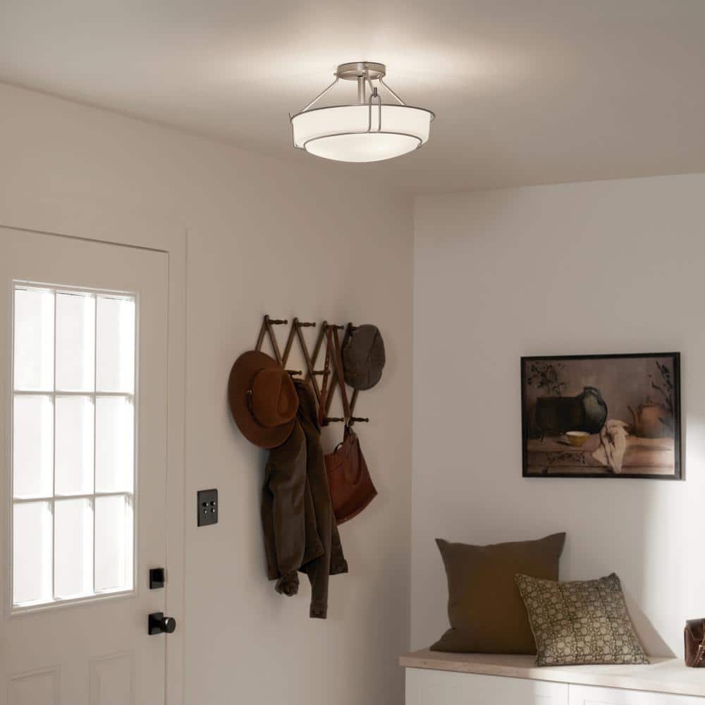 Elegant Brushed Nickel 3-Light Semi-Flush Ceiling Bowl in Black and White