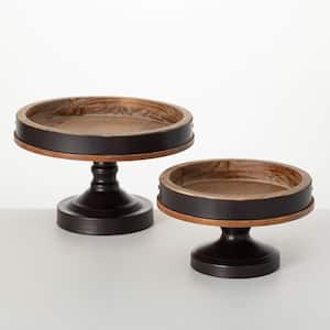 11.5 in. And 9.5 in. Wood And Black Round Riser Set of 2
