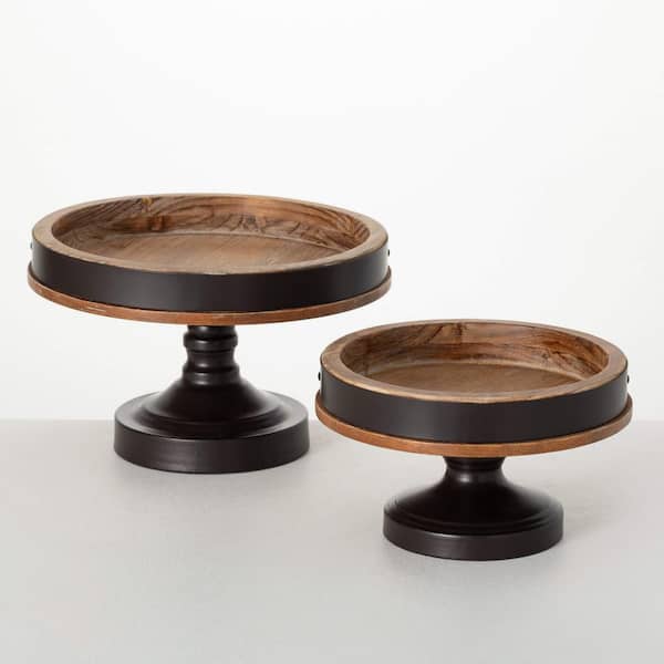 SULLIVANS 11.5 in. And 9.5 in. Wood And Black Round Riser Set of 2