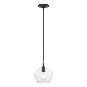 Aldrich 1-Light Black Mini Pendant with Brushed Nickel Accent and Clear Glass