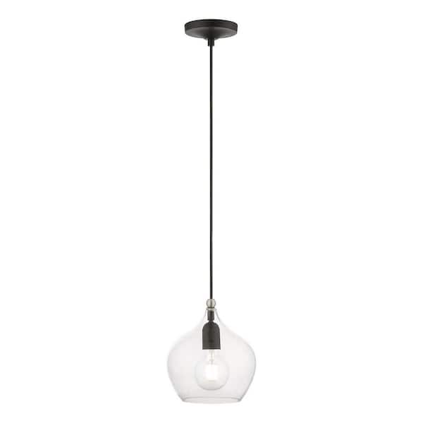 Livex Lighting Aldrich 1-Light Black Mini Pendant with Brushed Nickel Accent and Clear Glass