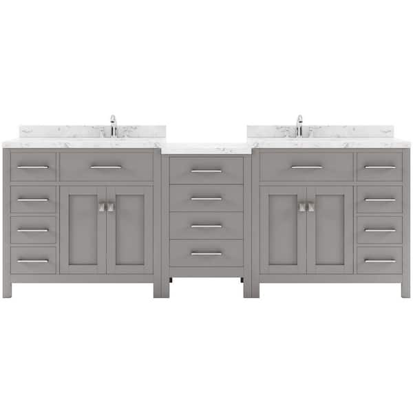 Virtu USA Caroline Parkway 93 in. W x 22 in. D x 35 in. H Double Sink Bath Vanity in Cashmere Gray with Quartz Top