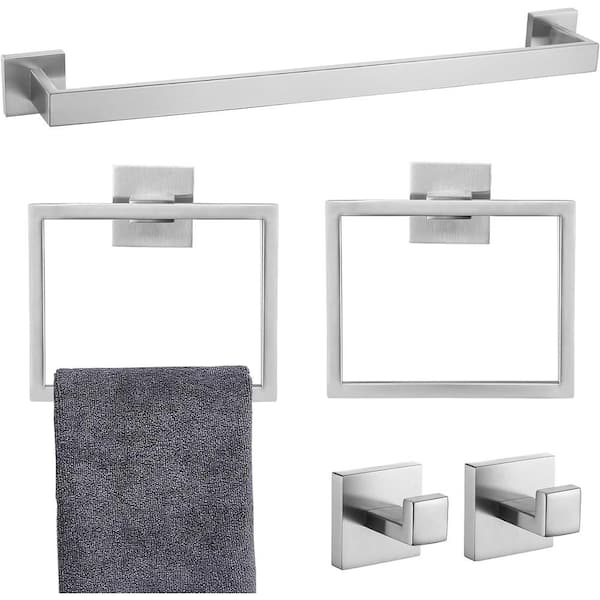 PRIMEPLUS Rectangular 5 -Piece Bath Hardware Set with Mounting Hardware in Brushed Nickel