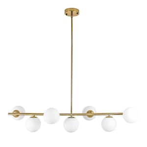 7-Light Modern Linear Chandelier with White Glass Shade Gold Brass Chandeliers for Kitchen Island Dining Living Room