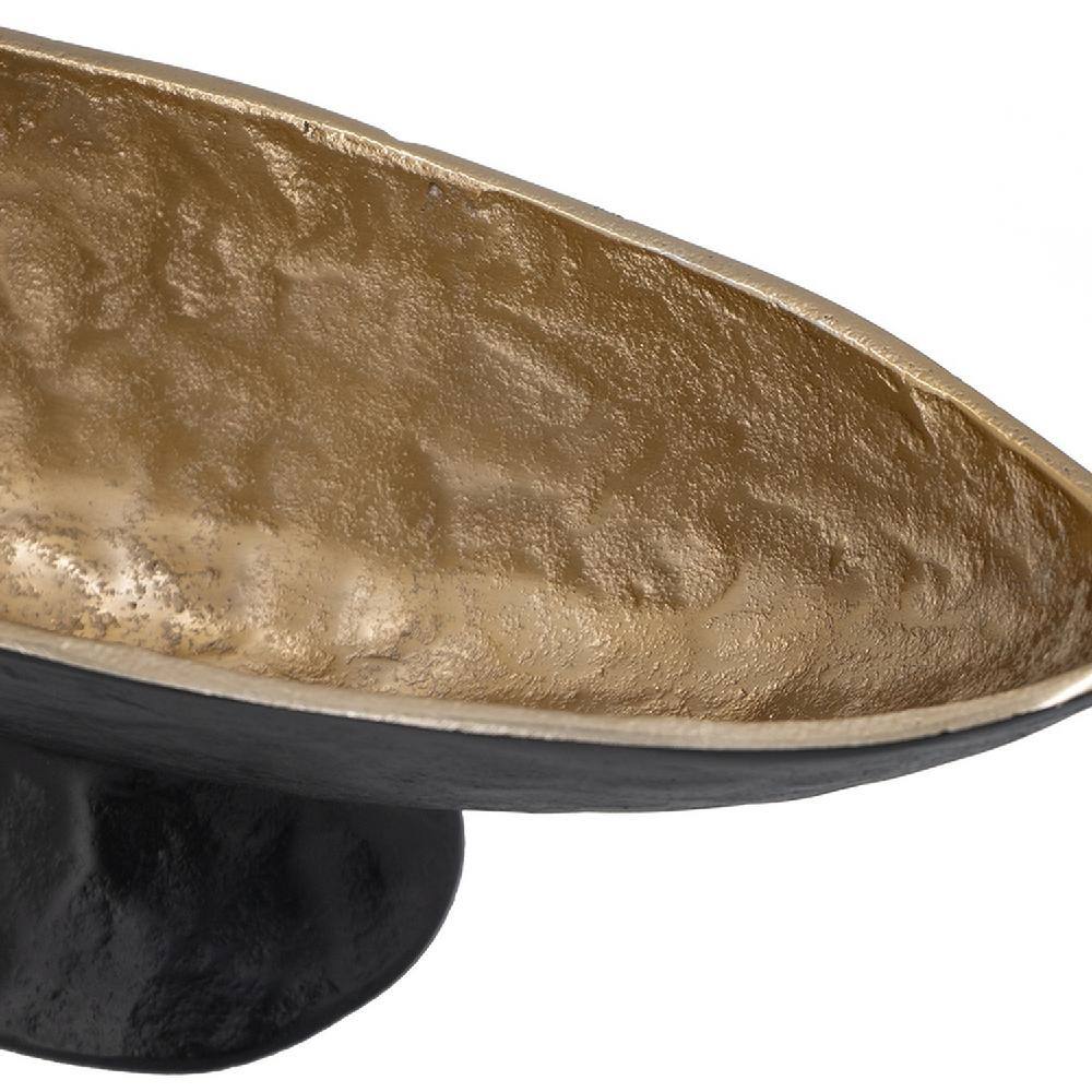 Handcrafted Black and Gold Aluminum Oval Pedestal Bowl