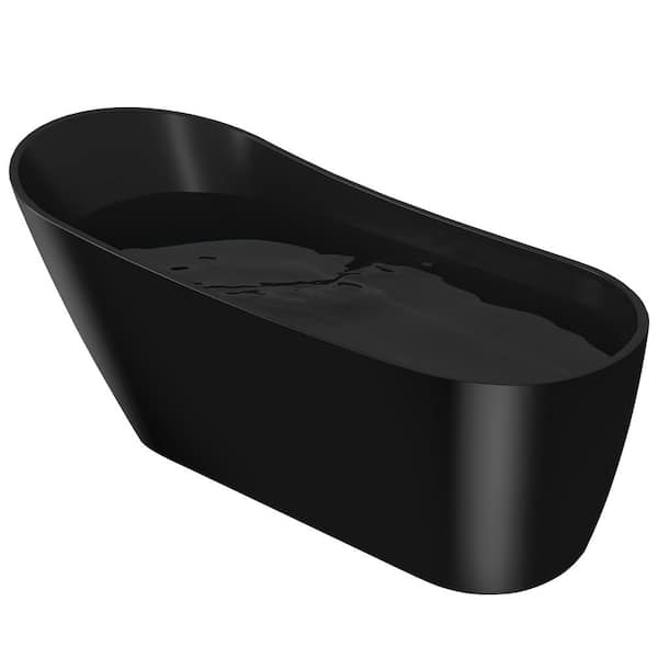AKDY 59 in. Solid Matte Black inside and outside Fiberglass Slipper Flatbottom Non-Whirlpool Bathtub