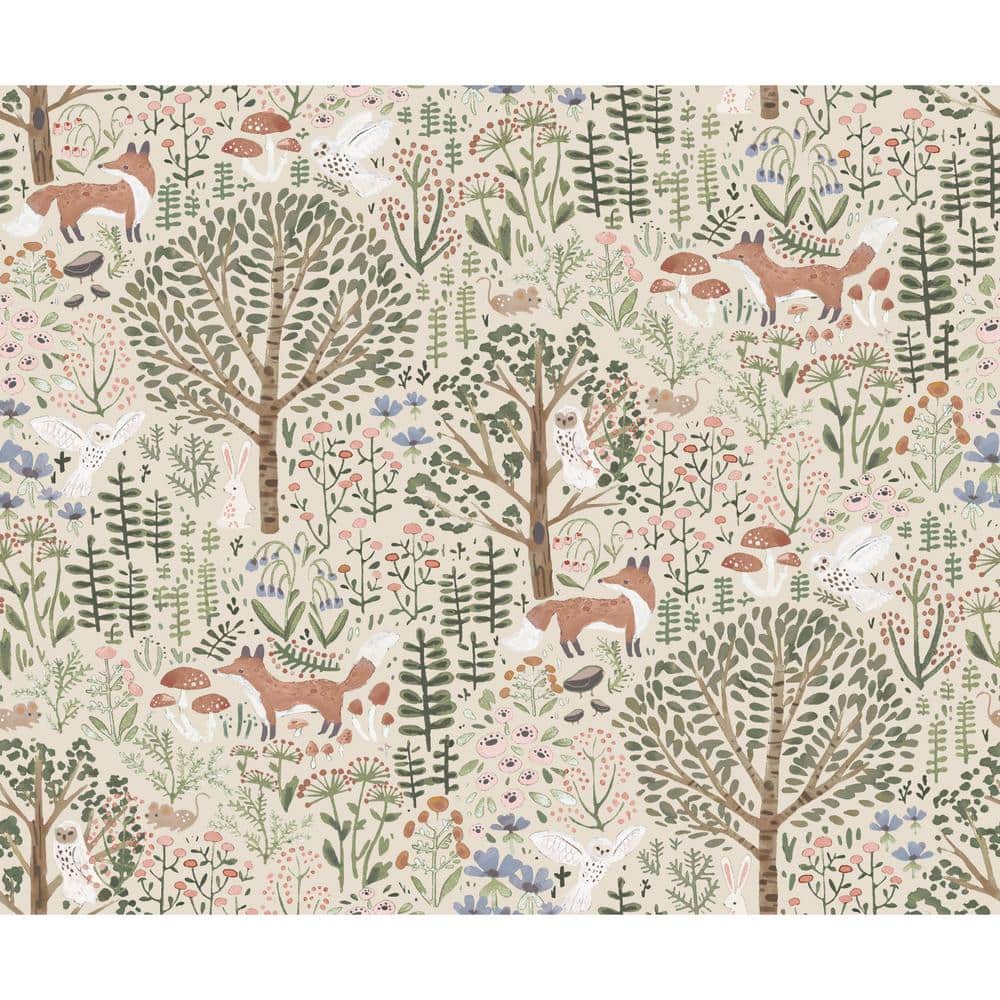 Almond Vintage Forest Critters Peel and Stick Wallpaper Roll