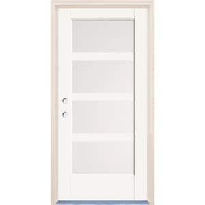 36 in. x 80 in. Right-Hand/Inswing 4 Lite Satin Etch Glass Alpine Painted Fiberglass Prehung Front Door w/4-9/16" Frame