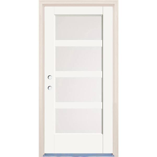 Builders Choice 36 in. x 80 in. Right-Hand/Inswing 4 Lite Satin Etch Glass Alpine Painted Fiberglass Prehung Front Door w/4-9/16" Frame