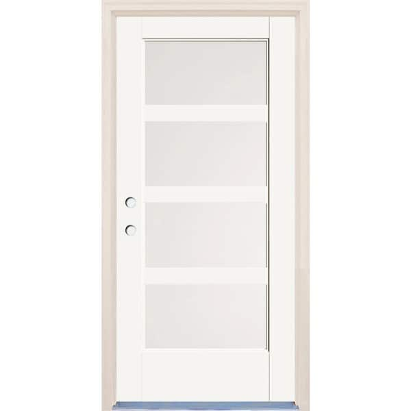 Builders Choice 36 in. x 80 in. Right-Hand/Inswing 4 Lite Satin Etch Glass Alpine Painted Fiberglass Prehung Front Door w/4-9/16" Frame