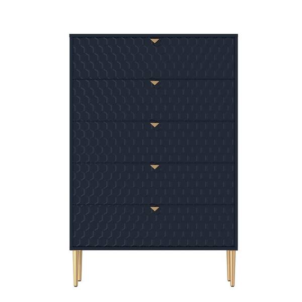 sumyeg Blue 49.2 in. H Freestanding 5 Drawers Accent Storage Cabinet with Adjustable Foot Nails