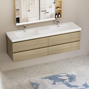 Achilles 71 in. W x 20 in. D x 22.5 in. H Double Sink Floating Bath Vanity in Natural Oak with White Resin Top