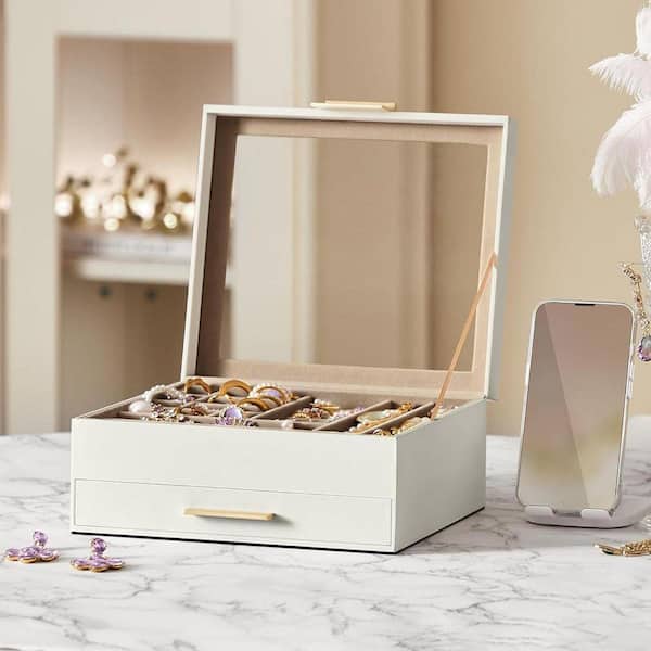 White 9 in. x 4 in. Polyurethane Modern Jewelry Box Organizer with