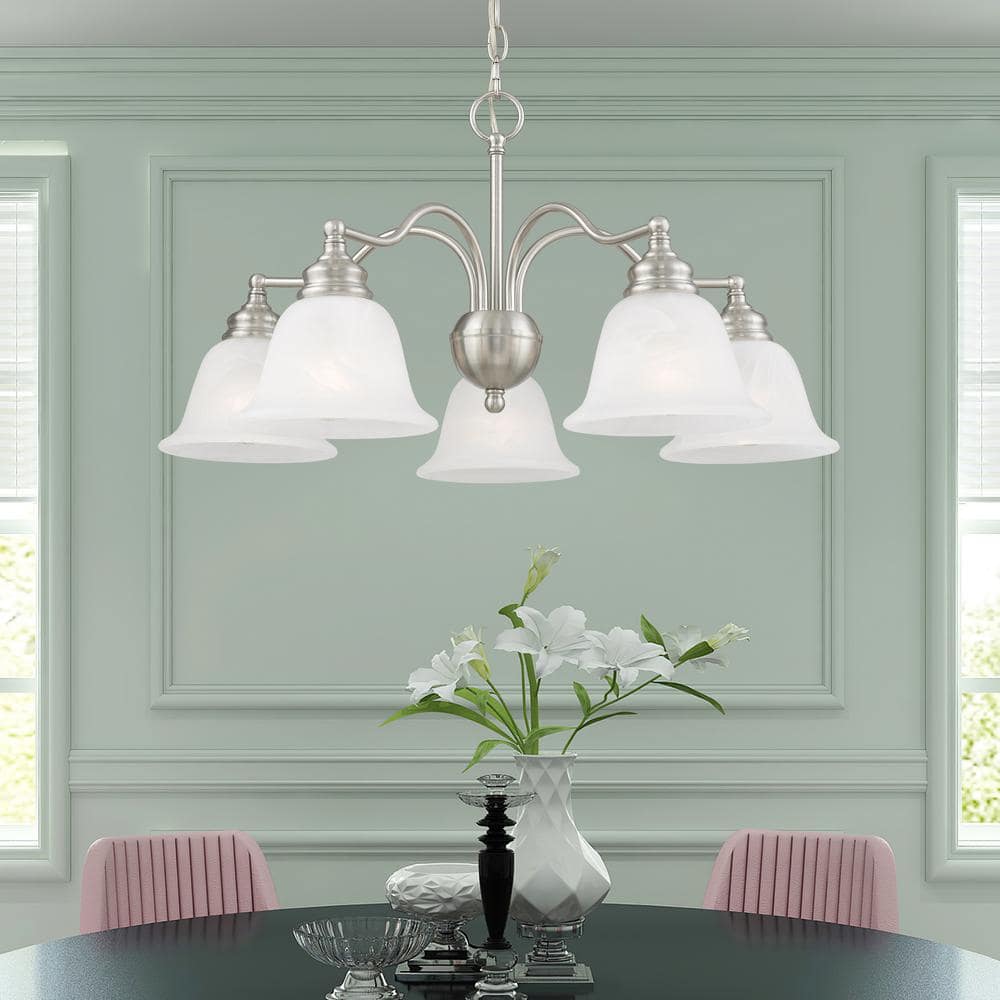 Essex Traditional 5-Light Chandelier in Brushed Nickel with Alabaster Glass