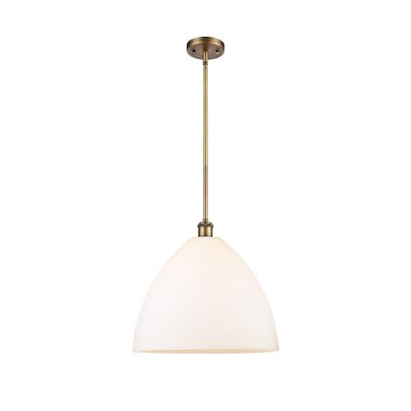 Bristol Glass 1-Light Brushed Brass Cage Pendant Light with Matte White Glass Shade