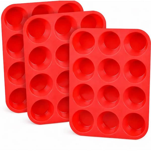 12-Cup Silicone Muffin Pan Nonstick Food Grade Muffin Tray for Baking Cupcakes and More 3 Pack