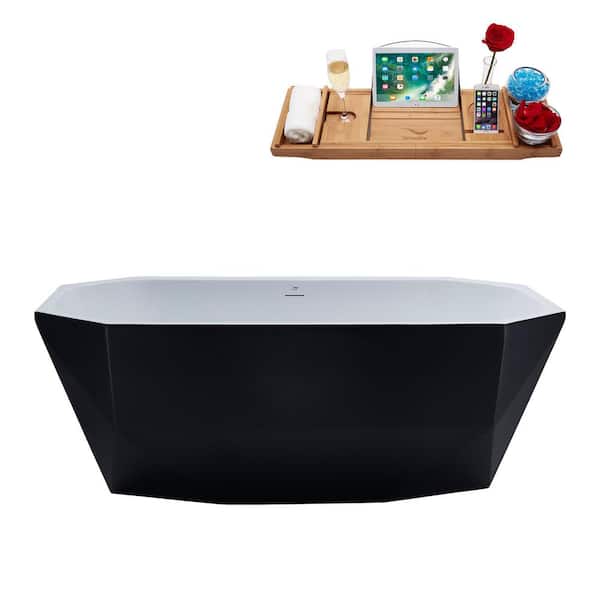 Streamline 63 in. Acrylic Flatbottom Non-Whirlpool Bathtub in Matte Black With Polished Gold Drain