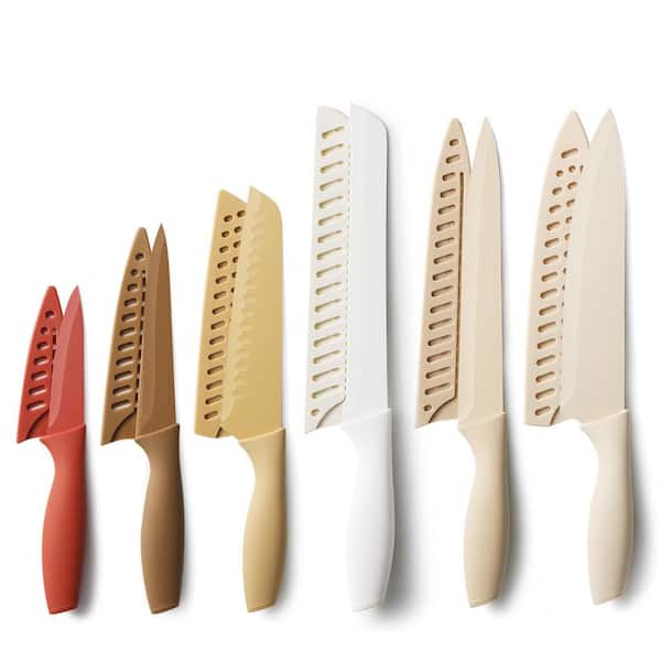 12-Piece Brown Stainless Steel Kitchen Knife Set with Blade Guards, Blade with Nonstick Ceramic Coating