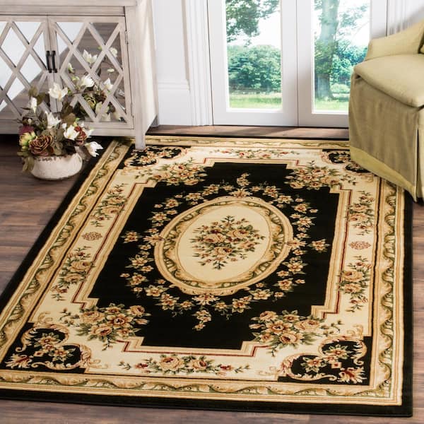 Lyndhurst Black/Ivory 8 ft. x 11 ft. Floral Medallion Border Area Rug